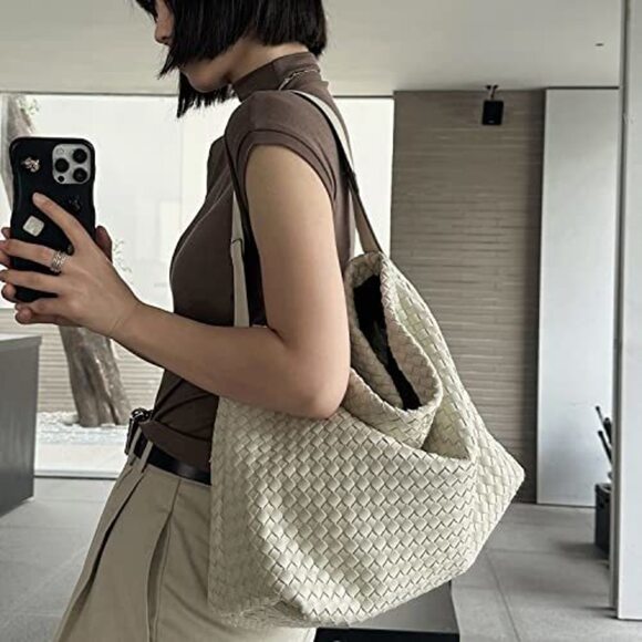 Modern Boston Satchel Woven Vegan Textured Handbags Female Satchel Messenger - Picture 7 of 9